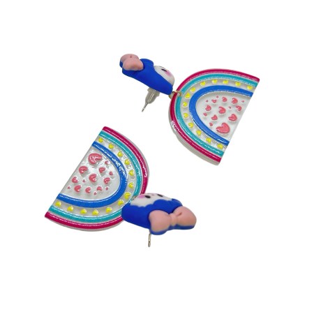 earrings stud plexiglass and clay girl with blue hair1